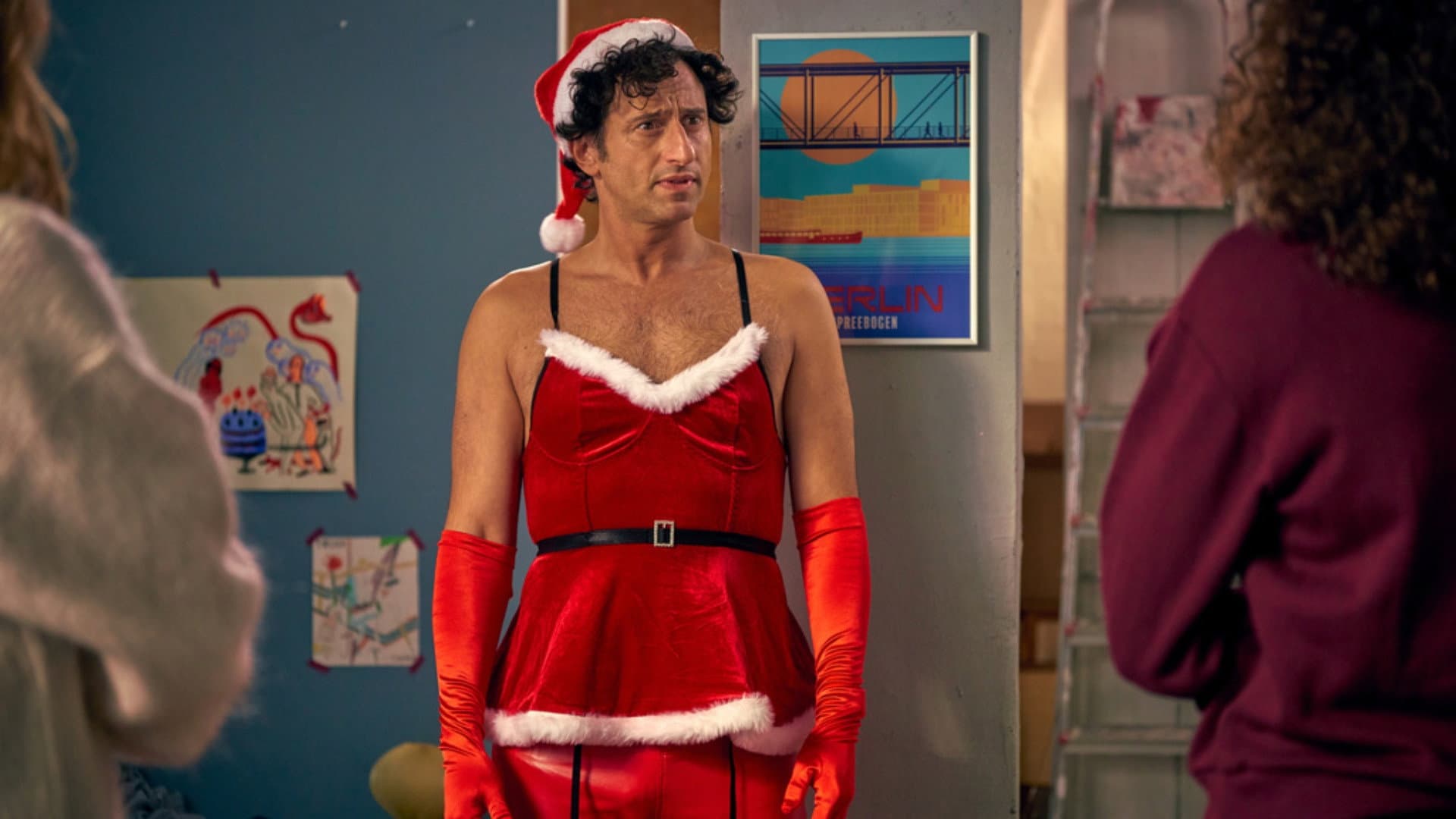 Zwei Weihnachtsmänner sind einer zu viel backdrop